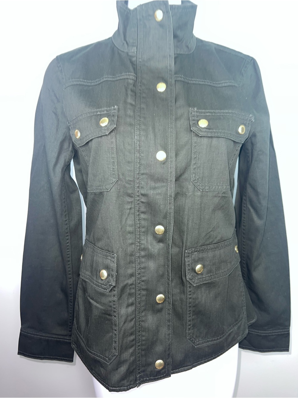 J.Crew Downtown Field Jacket Olive Green Gold Hardware 100% Cotton Size M